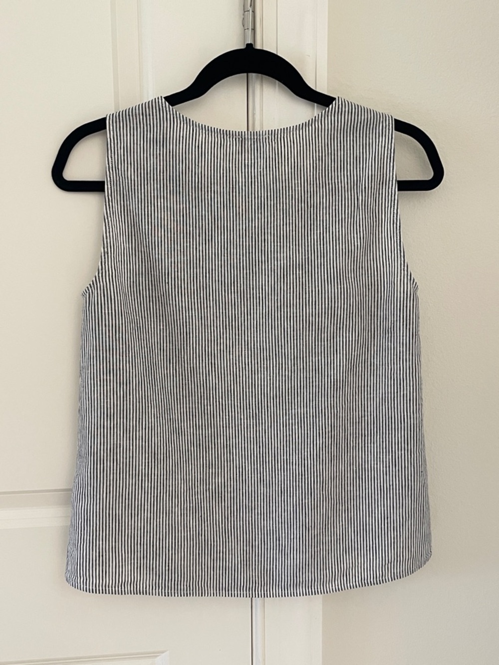 J. Crew Black and White Striped Linen Sleeveless Button Tank - Picture 2 of 2